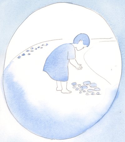 Når vi ofrer vores synder til Gud, i omvendelse, accepterer han dem som en gave, som når en mor tager imod en småsten fra et barn som en juvel, 2002 (w/c på papir) af Elizabeth Wang