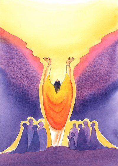 Fordi Jesus Kristus er Gud såvel som menneske og til stede iblandt os ved messen, 2003 (w/c på papir) af Elizabeth Wang