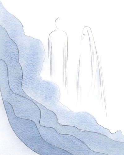 Ved hver bekendelse, før Kristus, af en sand svaghed, trækker vi endnu et af de slør til side, som skjuler ham., 2001 (w/c på papir) af Elizabeth Wang