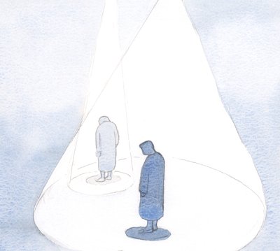 Ved vores mindste handling af omvendelse og ydmyghed får Gud vores forståelse til at blive udvidet, som en voksende cirkel af lys., 2001 (w/c på papir) af Elizabeth Wang