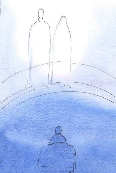 Kristus og hans Moder viste sig for mig i herlighed efter den hellige nadver. Det var for at opmuntre og trøste mig, 2002 (w/c på papir) af Elizabeth Wang