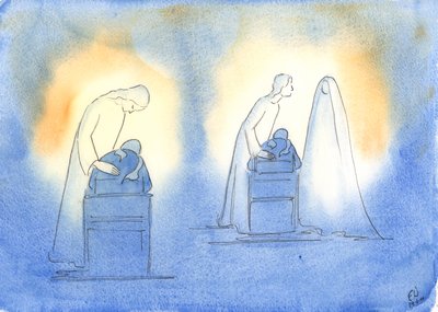 Kristus og hans mor er glade, når vi henvender os til dem med et barns enkelthed og tillid, 2003 (w/c på papir) af Elizabeth Wang