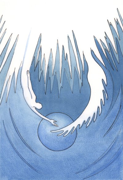 Kristus og Helligånden er som to arme fra Faderen, der omfavner Jorden, 2001 (w/c på papir) af Elizabeth Wang