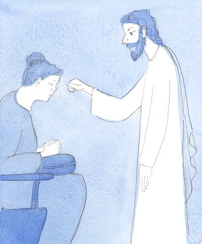 Kristus velsigner os og giver os fred og sikkerhed, 2004 (w/c på papir) af Elizabeth Wang
