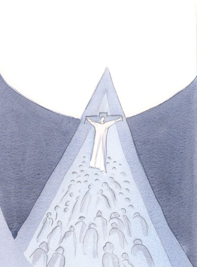 Kristus gjorde ved sin lidenskab, død, opstandelse og himmelfart en vej ind i himlen - en måde, som vi kan følge., 2000 (w/c på papir) af Elizabeth Wang