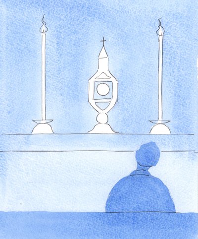Kristus forventer ikke, at vi bliver perfekte, bare fordi vi tilbringer tid sammen med ham på Exposition, 2005 (akvarel på papir) af Elizabeth Wang