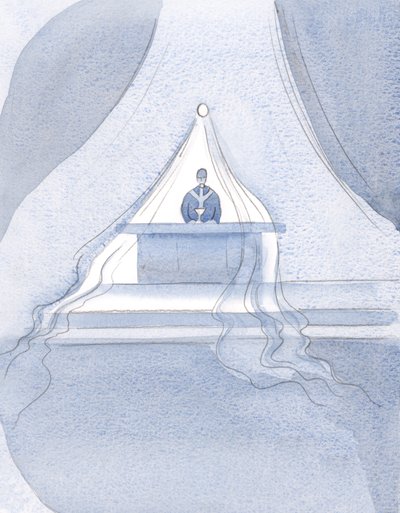 Kristus trækker op mod Himlen - som om de var pakket ind i et fint klæde - dem, der har spist den guddommelige mad ved denne fest., 2001 (w/c på papir) af Elizabeth Wang