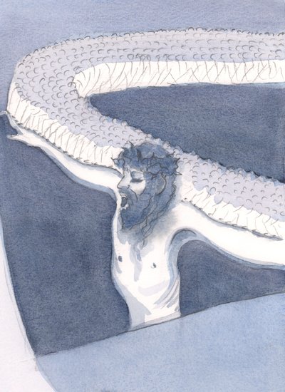 Kristus er vores bro til himlen - den eneste vej over kløften mellem jordisk liv og evig herlighed, 2000 (w/c på papir) af Elizabeth Wang