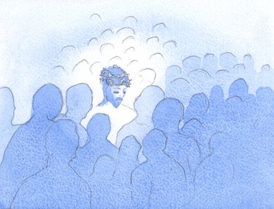 Kristus elsker at komme til kærlige hjerter i hellig nadver. Bitre og forargede hjerter får ham til at føle, som han følte i sin hellige lidenskab, 2002 (w/c på papir) af Elizabeth Wang