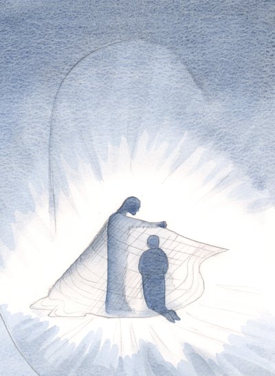 Kristus fik mig til at se guldkappen, som jeg nu bærer, gennem sin generøsitet, 2000 (w/c på papir) af Elizabeth Wang