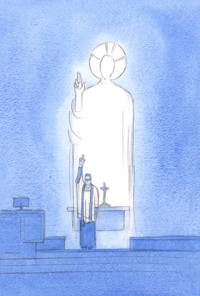 Kristus taler og handler gennem sine præster, som velsigner og tilgiver 