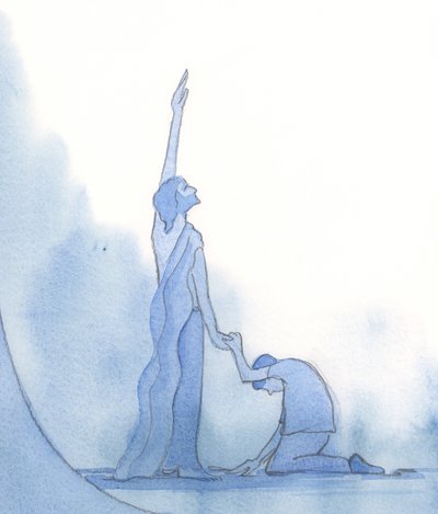 Kristus, det syndfrie gudsmenneske, er syndernes mester, 2002 (w/c på papir) af Elizabeth Wang