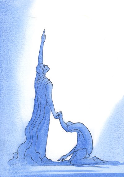 Kristus, det syndfrie gudsmenneske, er syndernes mester, 2002 (w/c på papir) af Elizabeth Wang