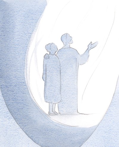 Kristus førte mig til at stå side om side med ham og bad vor himmelske Fader om nåde til andre., 2000 (w/c på papir) af Elizabeth Wang