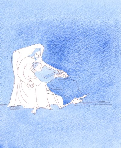 Kristus ville ikke lade mig bede mere, da jeg var udmattet efter at have holdt et foredrag om ham, 2004 (akvarel på papir) af Elizabeth Wang