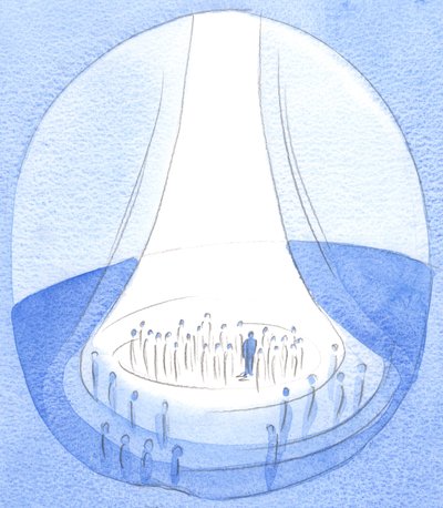 Kristi offer - ofret fra jorden - er som et fyrtårn af lys før himlen, 2002 (w/c på papir) af Elizabeth Wang