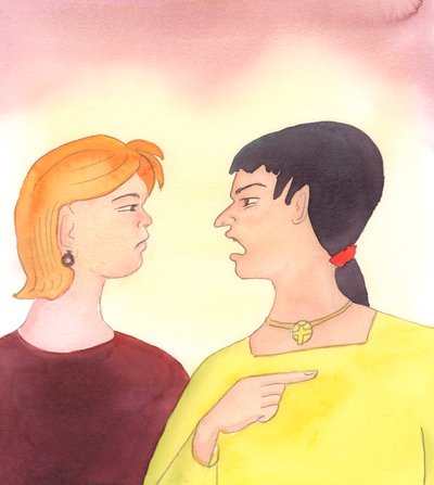 Selv mange katolikker brokker sig og klager, når de bliver bedt om at bære ting, der er smertefulde eller ubelejlige, 2005 (akvarel på papir) af Elizabeth Wang