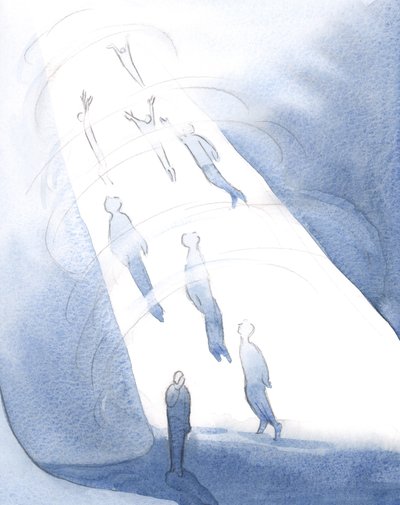 Gud trækker ind i sin salighed efter døden dem, der kan bære glansen af herlighed, mens de, der stadig er fortæret af skam, venter nedenfor., 2001 (w/c på papir) af Elizabeth Wang