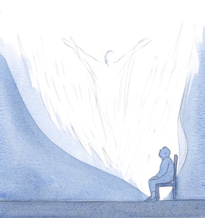 Jeg sad ved siden af min sjæl - som det var - og ofrede Kristi egen ære til Faderen, i lovprisning og tilbedelse., 2001 (w/c på papir) af Elizabeth Wang
