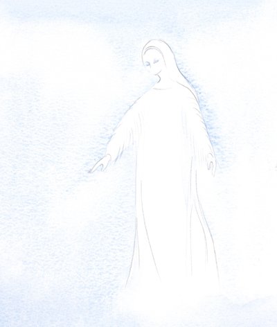 Jeg fik et glimt af vor hellige moder Marias værdighed og af den herlighed, som hun nu modtager i himlen., 2001 (w/c på papir) af Elizabeth Wang