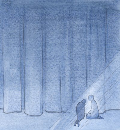 Jeg blev hjulpet og beroliget, der i mørket, af Kristi stille kammeratskab på denne side af sløret., 2001 (w/c på papir) af Elizabeth Wang