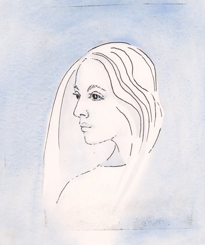 I himlen deler Jomfru Maria sin søns bekymring for alt, hvad der sker på jorden, 2000 (w/c på papir) af Elizabeth Wang