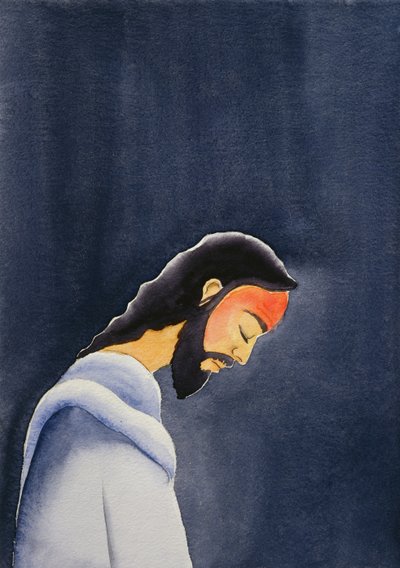 I sin smerte beder Jesus i Getsemane til sin far, 2006 (w/c på papir) af Elizabeth Wang
