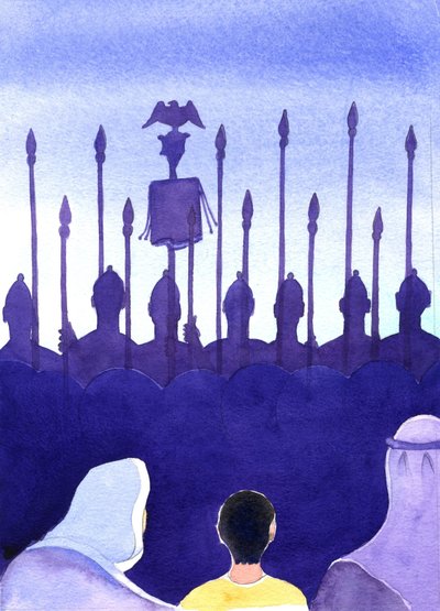 I sin barndom ville Jesus have været vant til at se romerske soldater og korsfæstelser, 2001 (w/c på papir) af Elizabeth Wang