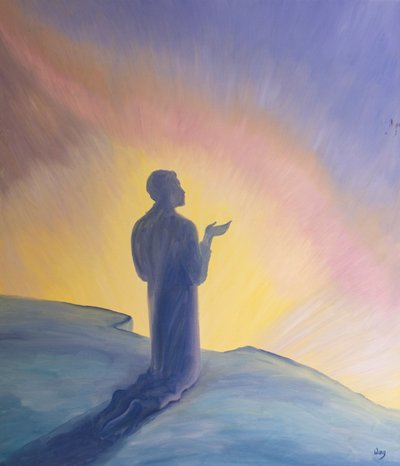 I sit liv på jorden bad Jesus til sin Fader med ros og tak, 2001 (olie om bord) af Elizabeth Wang