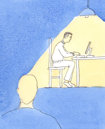 Det er en farlig ting for nogen at være så uvillig til at forlade sine egne interesser eller tvangstanker, at han er parat til at ignorere skrig fra en person i nød eller desperat nød., 2004 (w/c på papir) af Elizabeth Wang