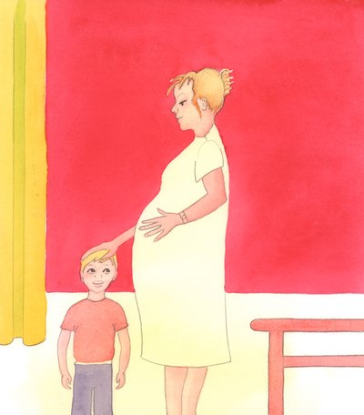 Det er en vidunderlig ting, når en kvinde tager imod et barns gave - og når hendes andre børn ser hendes glæde, gør det dem mere sikre på, at de er elsket, 2005 (akvarel på papir) af Elizabeth Wang