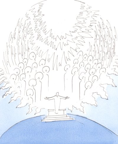Det er som om himlen er steget ned så langt som til en kirkelig helligdom, 2004 (w/c på papir) af Elizabeth Wang
