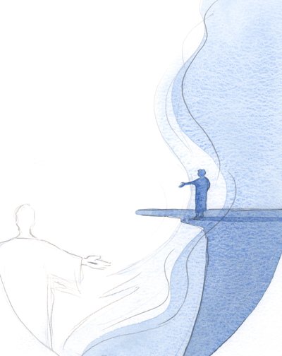 Det er den guddommelige herligheds ild, der brænder al ufuldkommenhed væk. Så er der kun tilbage, hvad der er sandt, evigt, rent og stærkt., 2001 (w/c på papir) af Elizabeth Wang