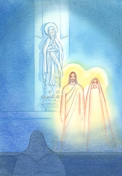 Det behagede Jesus at bringe sin Moder Maria til at være sammen med ham i Lady Chapel og vise mig, hvad jeg tror, 2002 (w/c på papir) af Elizabeth Wang