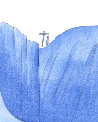 Det var som om Kristus og Vor Frue var sammen ved verdens kant, da han døde for at redde syndere fra afgrunden, 2002 (w/c på papir) af Elizabeth Wang