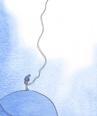 Det er som om, når vi går i forbøn for en i nød, lader Kristus et reb ned fra himlen for at trække en villig sjæl op i højden, 2003 (w/c på papir) af Elizabeth Wang