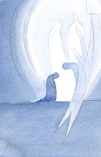Jesus kom til min sjæl med sin hellige moder ved den hellige nadver, uset, og min engel deltog i lovprisningen af Faderen, 2000 (w/c på papir) af Elizabeth Wang