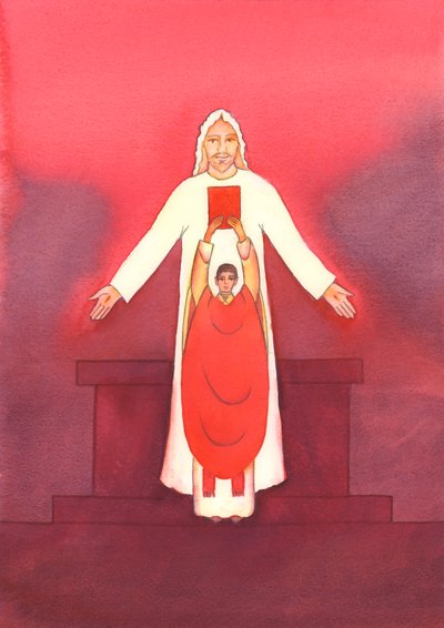 Jesus selv taler til os gennem de hellige skrifter, især når evangeliet forkyndes ved messen, 2003 (w/c på papir) af Elizabeth Wang
