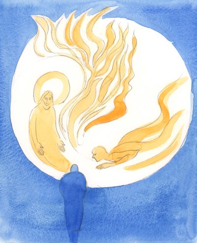 Jesus, vor ypperstepræst, trækker os gennem Helligånden ind i Faderens kærlighed, 2003 (w/c på papir) af Elizabeth Wang
