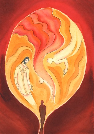 Jesus, vor ypperstepræst, trækker os gennem Helligånden ind i Faderens kærlighed, 2003 (w/c på papir) af Elizabeth Wang
