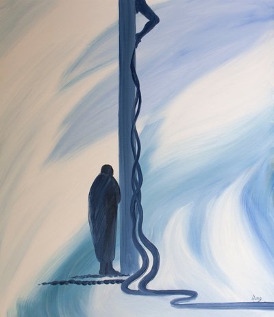 På korset udgød Jesus Kristus sit dyrebare blod for at frelse os fra vores synder, 2001 (olie om bord) af Elizabeth Wang