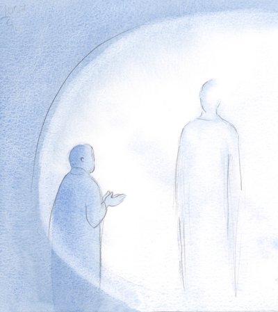 En dag, da jeg fornyede min beslutning, kom han til min sjæl i tavs og højtidelig forsikring., 2001 (w/c på papir) af Elizabeth Wang