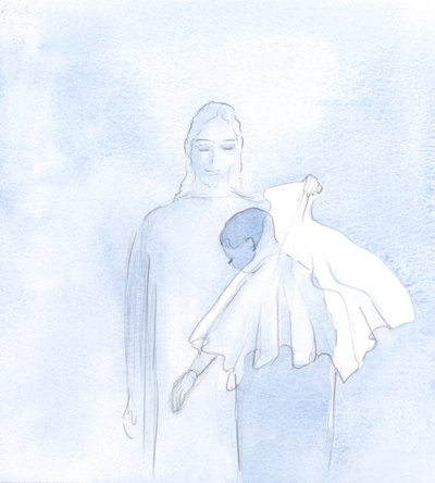 En dag, i min sjæl, rakte han et bryllupsslør frem, 2000 (w/c på papir) af Elizabeth Wang