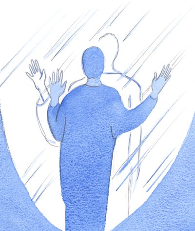 En, der vælger at ignorere Kristus, vender ryggen til den blødende skikkelse, der led døden for vores synder, 2002 (w/c på papir) af Elizabeth Wang
