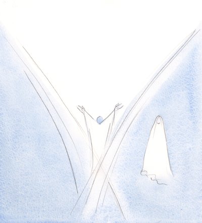 Vor Velsignede Frue havde været et levende tabernakel for Kristus, men jeg så hende stå ved den ene side med hovedet bøjet i ydmyghed., 2000 (w/c på papir) af Elizabeth Wang