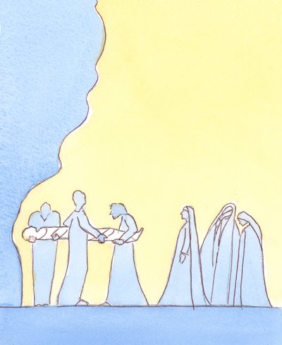 Vor Velsignede Frue måtte klare den tilsyneladende begravelse af alle hendes håb, da hendes elskede søn blev placeret i graven, 2004 (w/c på papir) af Elizabeth Wang