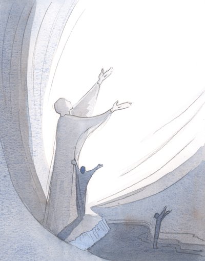 Bøn med Kristus er herligt og effektivt, men uden ham er det som at råbe ud i mørket, 2001 (w/c på papir) af Elizabeth Wang