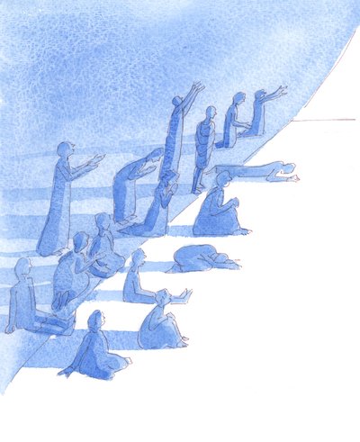 Rige og fattige, syge og raske, kan modtage tro, 2004 (akvarel på papir) af Elizabeth Wang