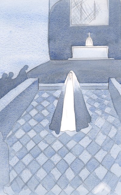 Hun, der er ren som Kristus, stod blandt disse dominikanerbrødre i Oxford, som lever for hendes søn, bundet af deres tredobbelte løfter, 2000 (w/c på papir) af Elizabeth Wang