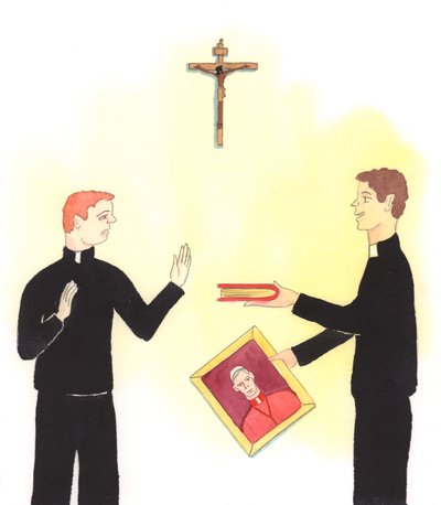 Nogle præster ønsker at følge deres kald på deres egne betingelser, 2005 (akvarel på papir) af Elizabeth Wang